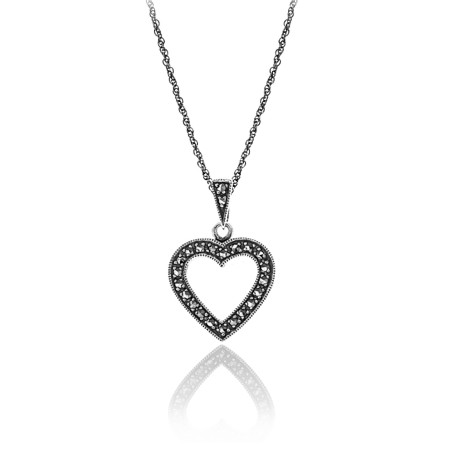 Open Heart Marcasite Pendant in Sterling Silver - Click Image to Close